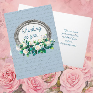 Vintage Letter and Roses Blue Thinking of You Thank You Card