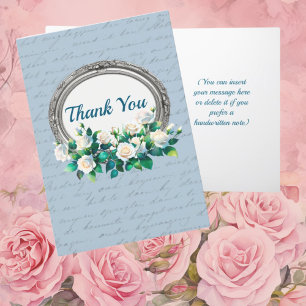 Vintage Letter and Roses Folded Personalised Blue  Thank You Card