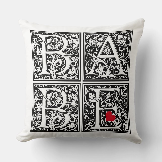 Vintage Letter "BABE" with Small Red Heart Cushion (Front)