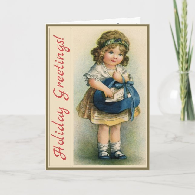 Vintage Letter Girl Christmas Card with Poem (Front)