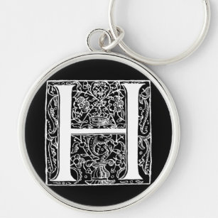 Vintage Letter H Monogram Black White "H" Initials Key Ring