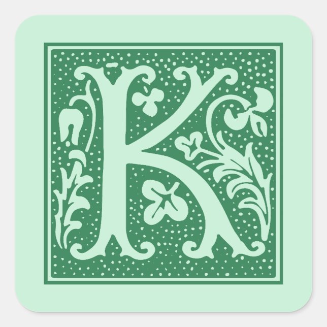 Vintage Letter K Monogram Initial Square Sticker (Front)