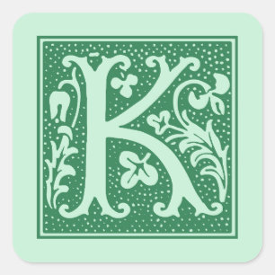 Vintage Letter K Monogram Initial Square Sticker