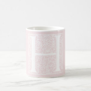 Vintage Letter N Monogram Rose Pink "H" Initials Coffee Mug