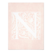 Vintage Letter N Monogram Rose Pink Parchment "N"