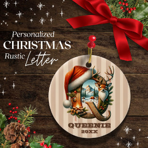 Vintage Letter Q Woodland Christmas Customisable Ceramic Tree Decoration