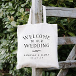 Vintage Lettering Wedding Welcome Tote Bag<br><div class="desc">Simple and chic wedding welcome tote bags feature "welcome to our wedding" in black vintage style block typography with a decorative flourish and your names and wedding date beneath.</div>