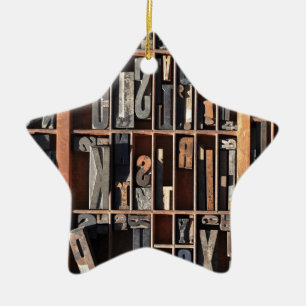 Vintage Letterpress Blocks Ceramic Tree Decoration
