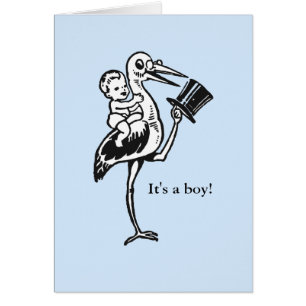 Vintage letterpress stork boy birth announcement