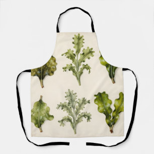 Vintage Lettuce Leaves Botanical Herbarium Green Apron