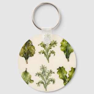 Vintage Lettuce Leaves Botanical Herbarium Green  Key Ring