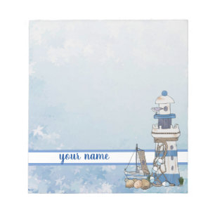 Vintage Leuchtturm mit schiff Notepad