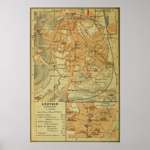 Vintage Leuven Belgium Map (1910) Poster
