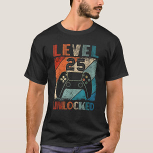 Vintage Level 25 Unlocked Video Gamer 25th Birthda T-Shirt