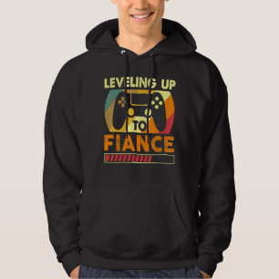 Vintage Levelling Up To Fiance Funny Gamer Engagem Hoodie