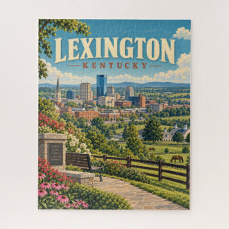 Vintage Lexington Kentucky Bluegrass Skyline Jigsaw Puzzle