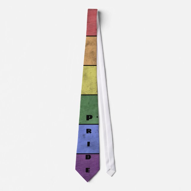 Vintage LGBT flag distressed black text Pride Tie (Front)