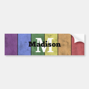 Vintage LGBT flag pride distresed rainbow Monogram Bumper Sticker