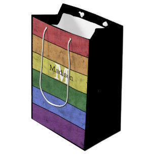 Vintage LGBT flag pride distresed rainbow Monogram Medium Gift Bag