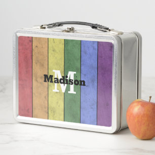 Vintage LGBT flag pride distresed rainbow Monogram Metal Lunch Box