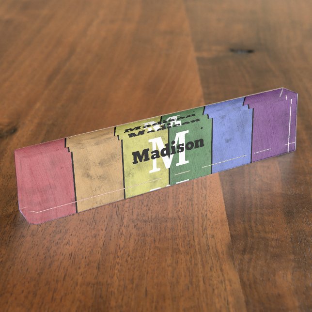 Vintage LGBT flag pride distresed rainbow Monogram Nameplate (Side)