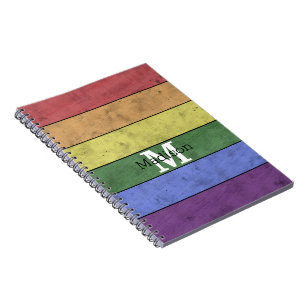 Vintage LGBT flag pride distresed rainbow Monogram Notebook