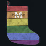 Vintage LGBT flag pride distresed rainbow Monogram Small Christmas Stocking<br><div class="desc">Unique colourful gift for him or her. Personalise monogram with your custom initial and name. 
LGBT flag vintage digital art rainbow colours red orange yellow green blue purple with black lines stripes wood distressed look.</div>