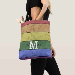 Vintage LGBT flag pride distresed rainbow Monogram Tote Bag