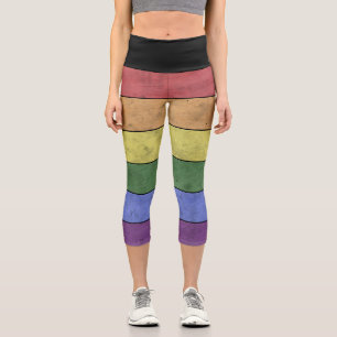 Vintage LGBT flag pride distressed black lines Capri Leggings