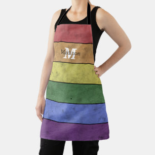 Vintage LGBT flag pride distressed black Monogram Apron