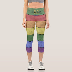 Vintage LGBT flag pride distressed black Monogram  Capri Leggings