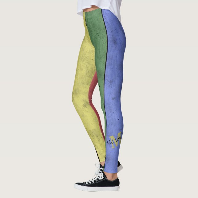 Vintage LGBT flag pride distressed black Monogram  Leggings (Left)