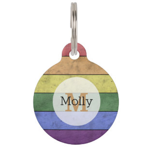 Vintage LGBT flag pride distressed black Monogram Pet Tag