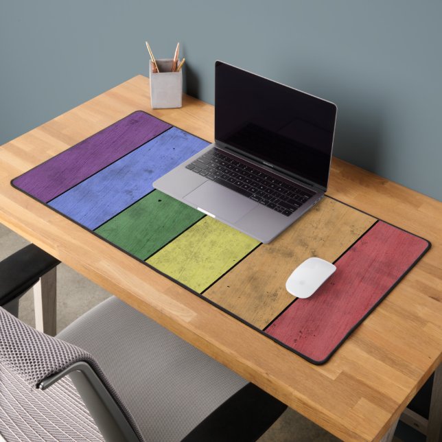 Vintage LGBT flag pride distressed rainbow Desk Mat (Office 2)