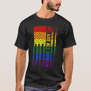 Vintage Lgbt Pride Us Flag We Are Human Lesbian Ga T-Shirt