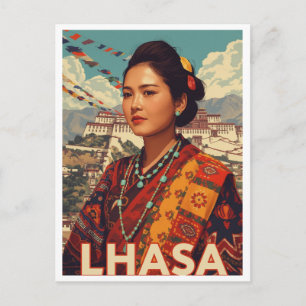 Vintage Lhasa Tibet Woman Potala Postcard