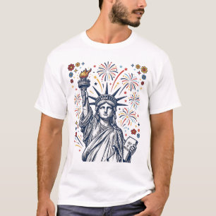 Vintage Liberty Fireworks Patriotic Vector Design_ T-Shirt