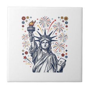 Vintage Liberty Fireworks Patriotic Vector Design_ Tile