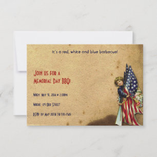 Vintage Liberty Girl with U.S. Flags Memorial Day Invitation