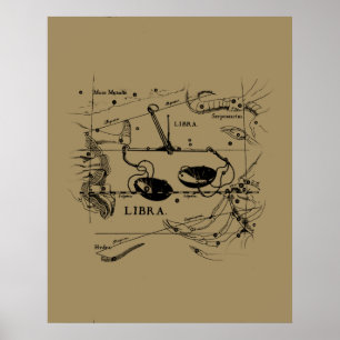 Vintage Libra Constellation Hevelius Style Poster