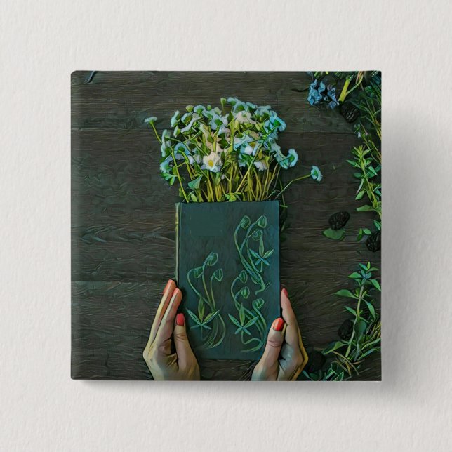 Vintage library artwork 15 cm square badge (Front)