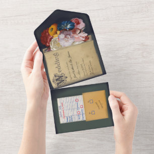 Vintage Library Book All in One Wedding Invite 