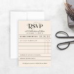 Vintage Library Book Card Wedding RSVP Card<br><div class="desc">These unique library card wedding RSVP cards are perfect for a vintage wedding or book themed event. Personalise the custom "stamped" looking text with your return date, the bride and groom's names (as the Authors), a custom title, and special instruction at the bottom. Black and warm white / cream colour...</div>