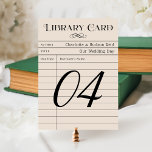 Vintage Library Book Card Wedding Table Number<br><div class="desc">These unique library card wedding table number cards are perfect for a vintage wedding or book themed event. Personalise the custom "stamped" looking text with the bride and groom's names (as the Author) and a custom title. Black and ivory / cream colour scheme. Note, envelopes can be omitted for this...</div>