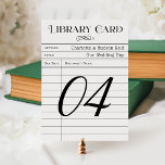 Vintage Library Book Card Wedding Table Number<br><div class="desc">These unique library card wedding table number cards are perfect for a vintage wedding or book themed event. Personalise the custom "stamped" looking text with the bride and groom's names (as the Author) and a custom title. Black and white colour scheme. Note, envelopes can be omitted for this product. To...</div>