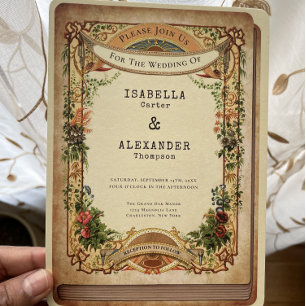Vintage Library Book Cover Storybook Garden Invitation