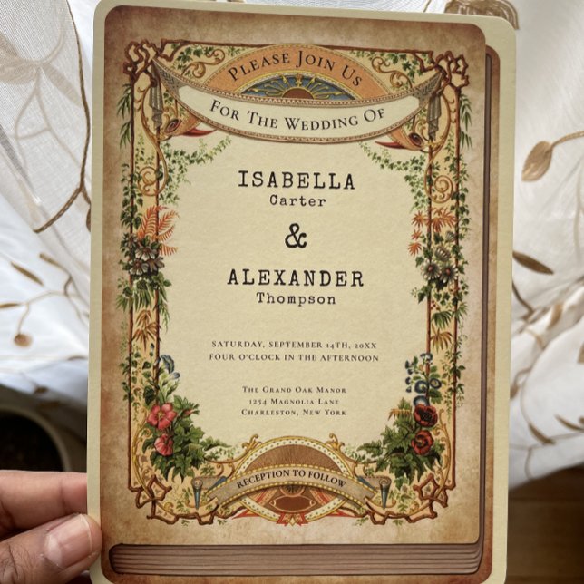 Vintage Library Book Cover Storybook Garden Invitation (Creator Uploaded)