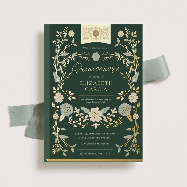 Vintage Library Book Elegant Green Quinceañera (Creator Uploaded)