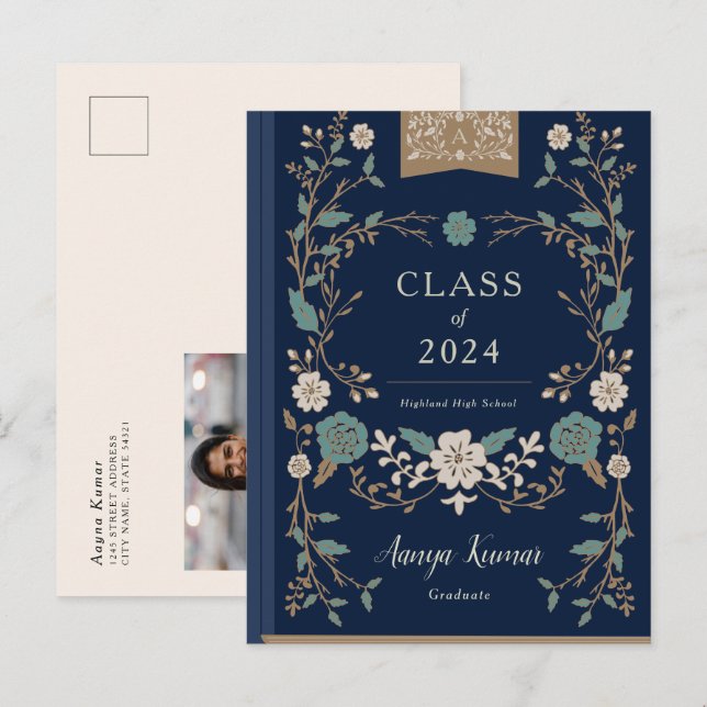 Vintage Library Book Graduation Photo Announcement (Front/Back)
