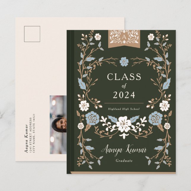 Vintage Library Book Graduation Photo Announcement (Front/Back)